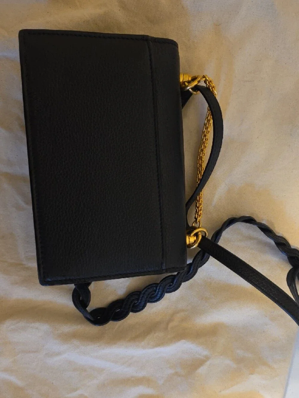 Tory Burch Black Leather Crossbody with Gold Logo Emblem